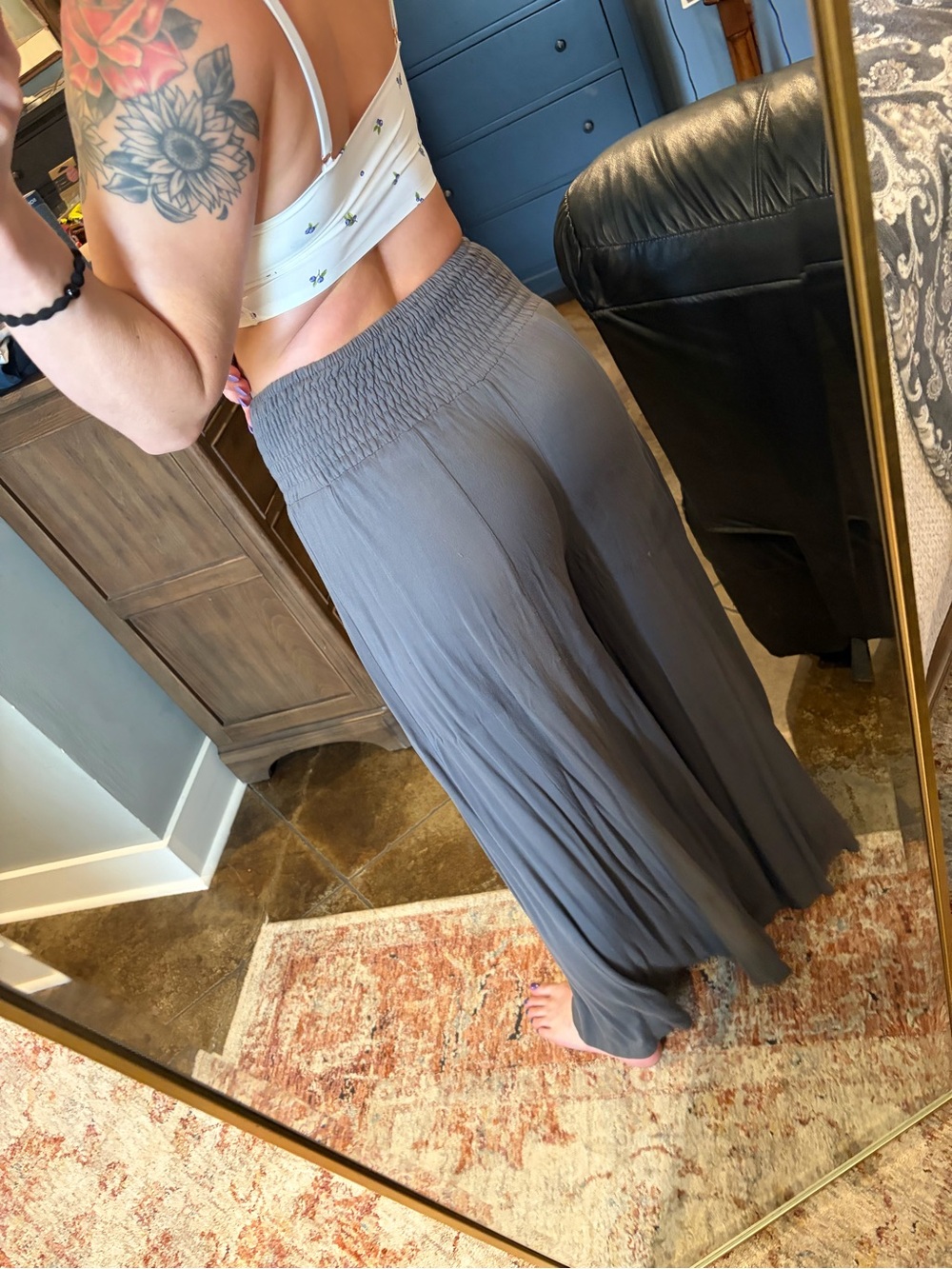Wide Leg Smocked Waist Pants - Gray - Picture 3 of 5